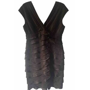 Adrianna Papell Women's Size 12 Brown Tiered Sleeveless Sheath Dress Formal